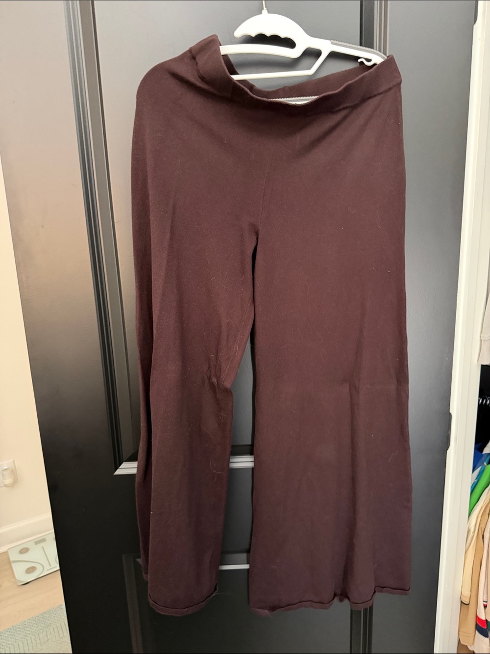 OYSHO large Wide Leg Knit Pants in Deep Brown